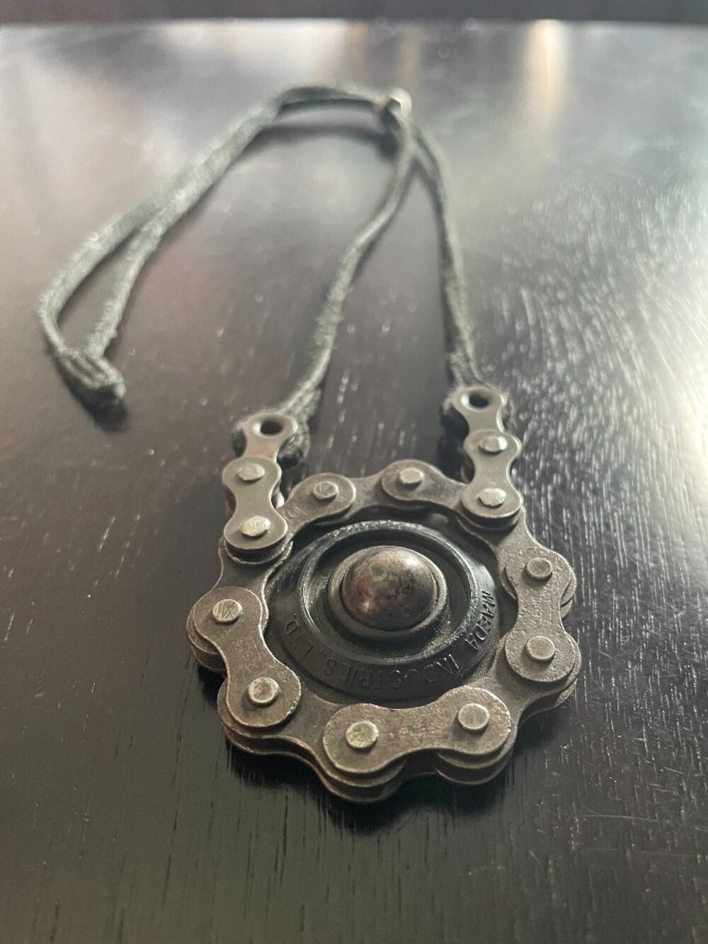 Pendant Necklace Crafted from Recycled Bicycle Chain
